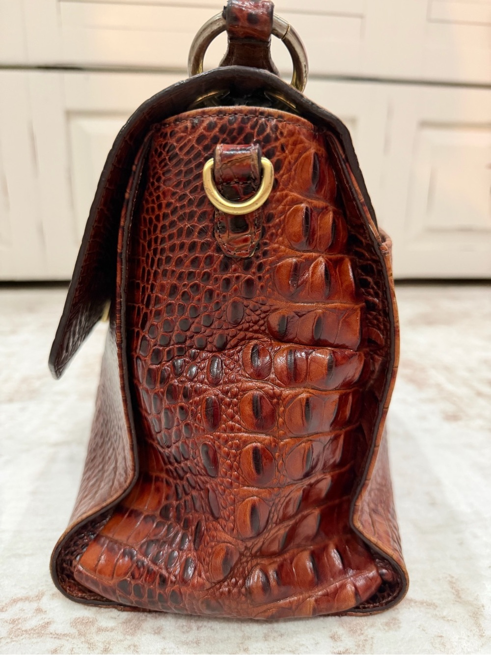 Brahmin Brinley Satchel Pecan Melbourne Leather Top Handle Flap Bag Vintage - Picture 8 of 11